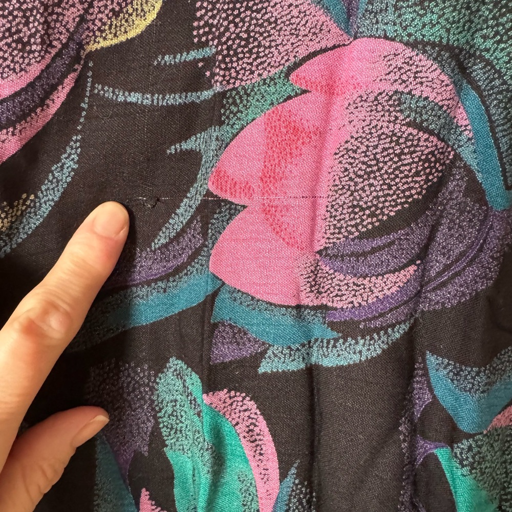 Vintage 80s Black Pink Teal Floral Oversized Kimono Jacket Blazer Artsy Boho L - Picture 9 of 9